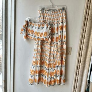 Ash & Eden 2-Piece Floral Maxi Skirt Set Boho Smocked Crop Top L